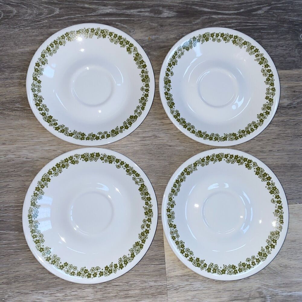 Corning Ware Crazy Daisy Set Of 4 Saucer Plates Green White